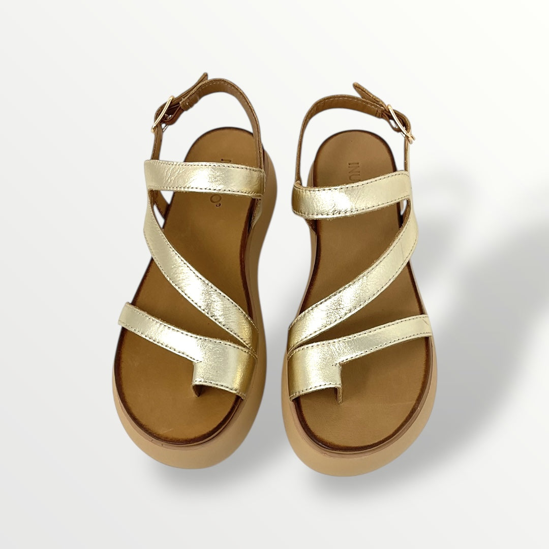Sandalo pelle platino INUOVO A96003 gold