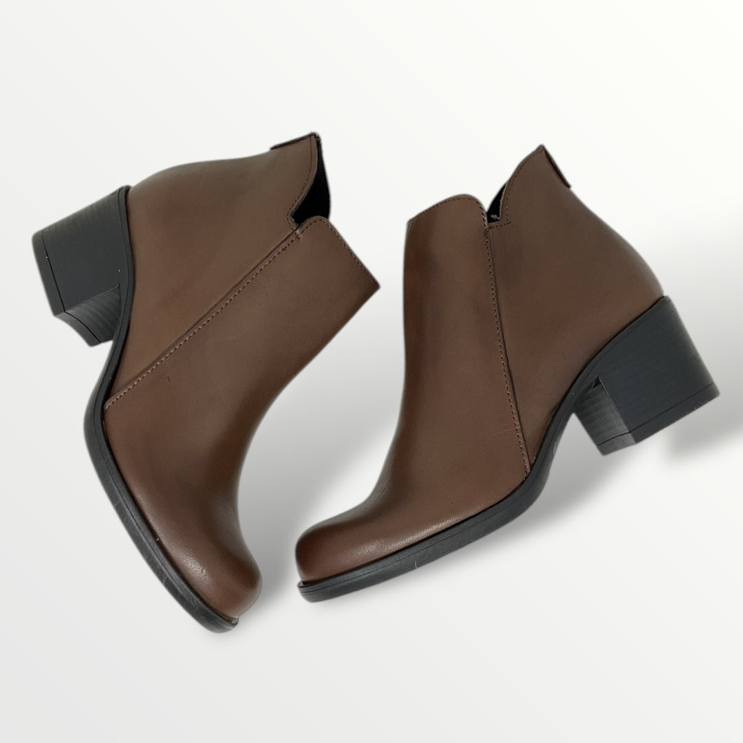 Tronchetto pelle marrone tacco 4cm