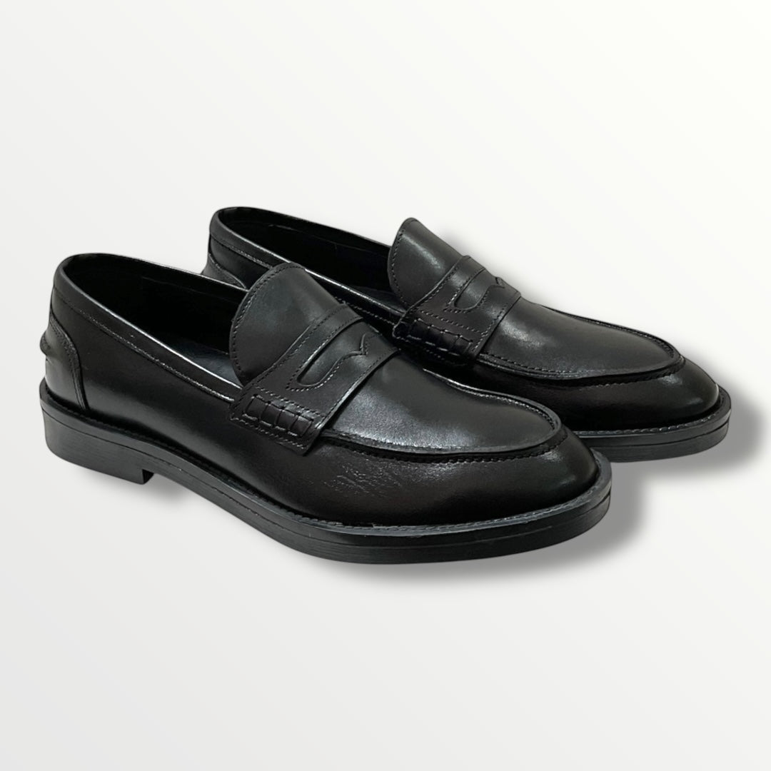 Mocassino pelle di vitello nero fondo gomma CL pelle nero