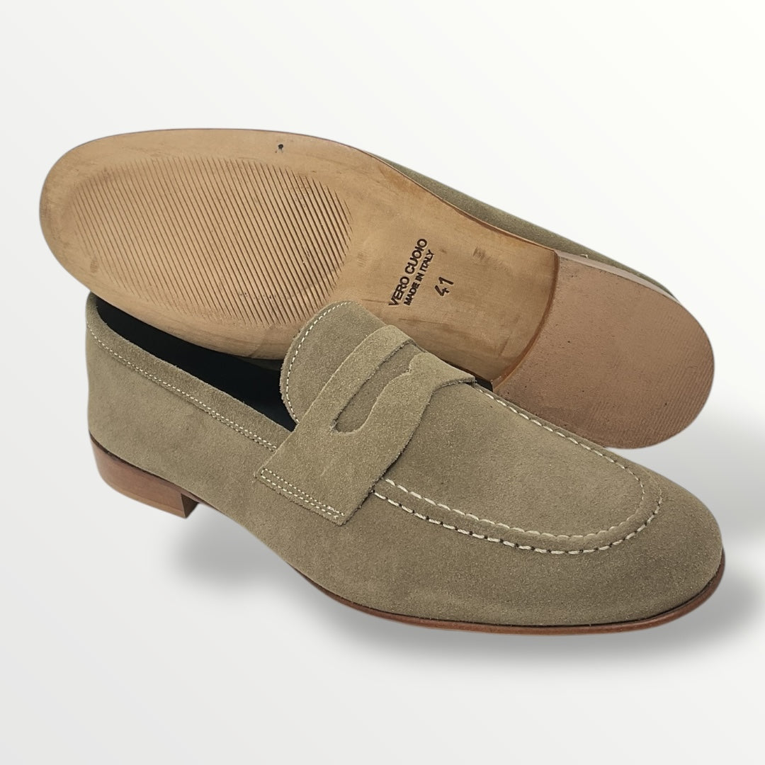 Pantofolina uomo in camoscio taupe fondo cuoio ELECU camoscio Tortora