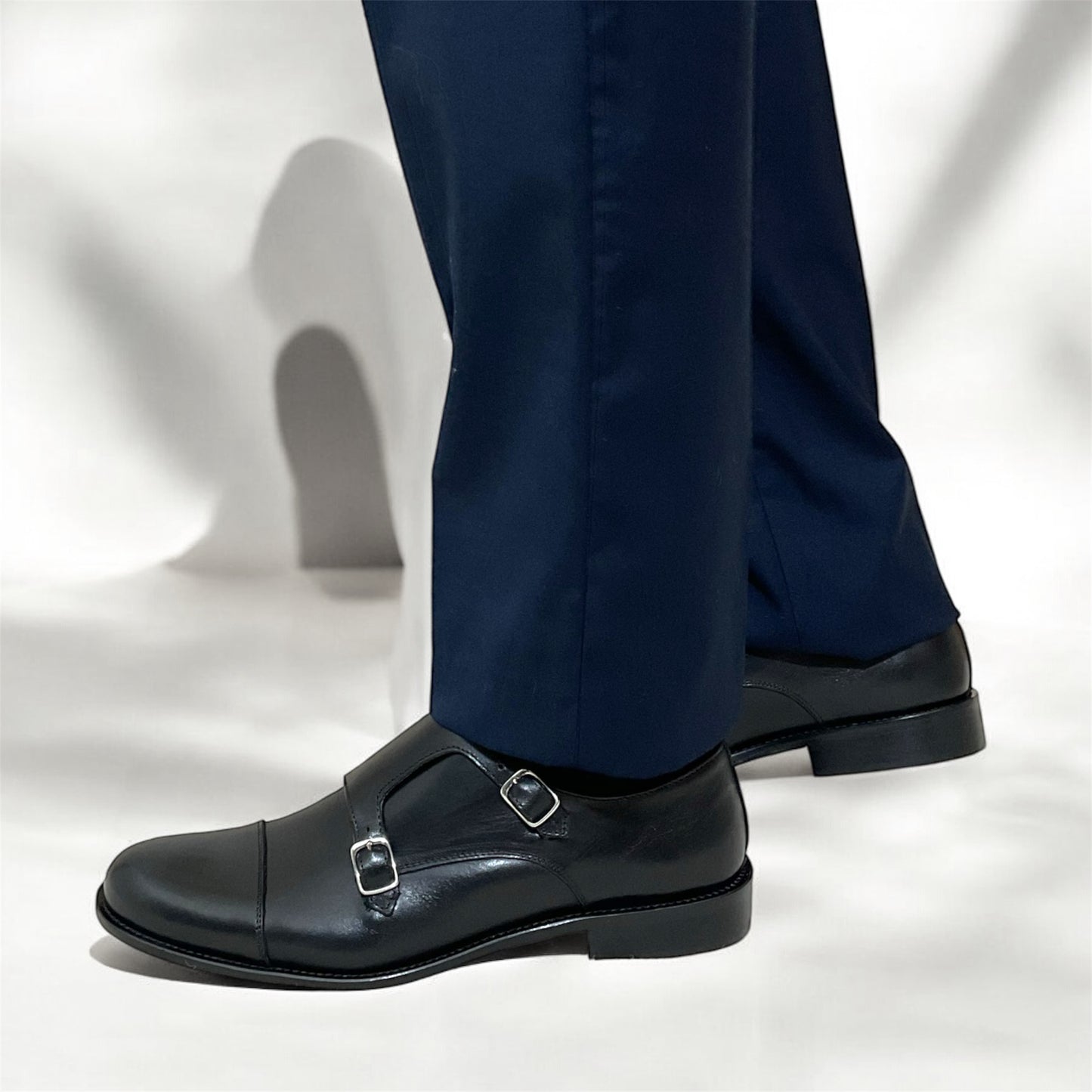 Monk-strap pelle di vitello nero fondo cuoio 1490 nero