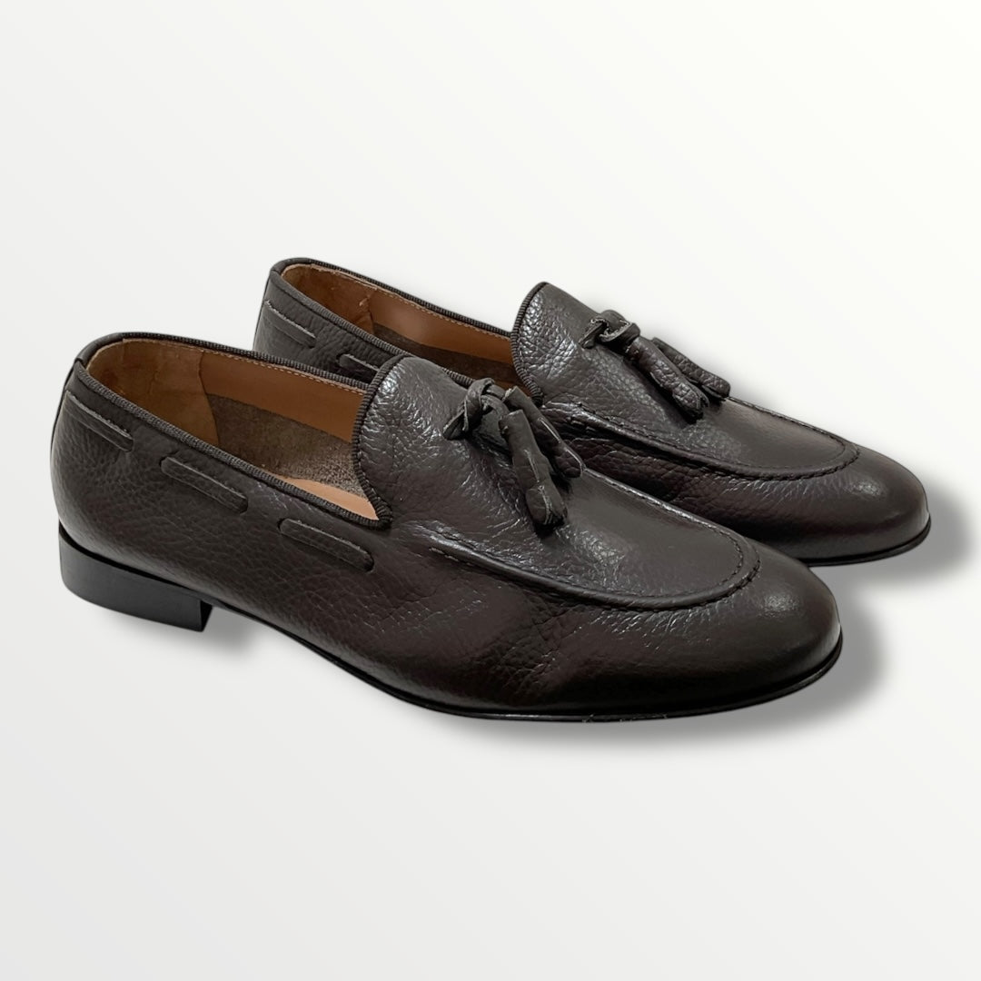 Mocassino modello Pantofolina in pelle di vitello bottolato t.moro ELECU pelle t.moro