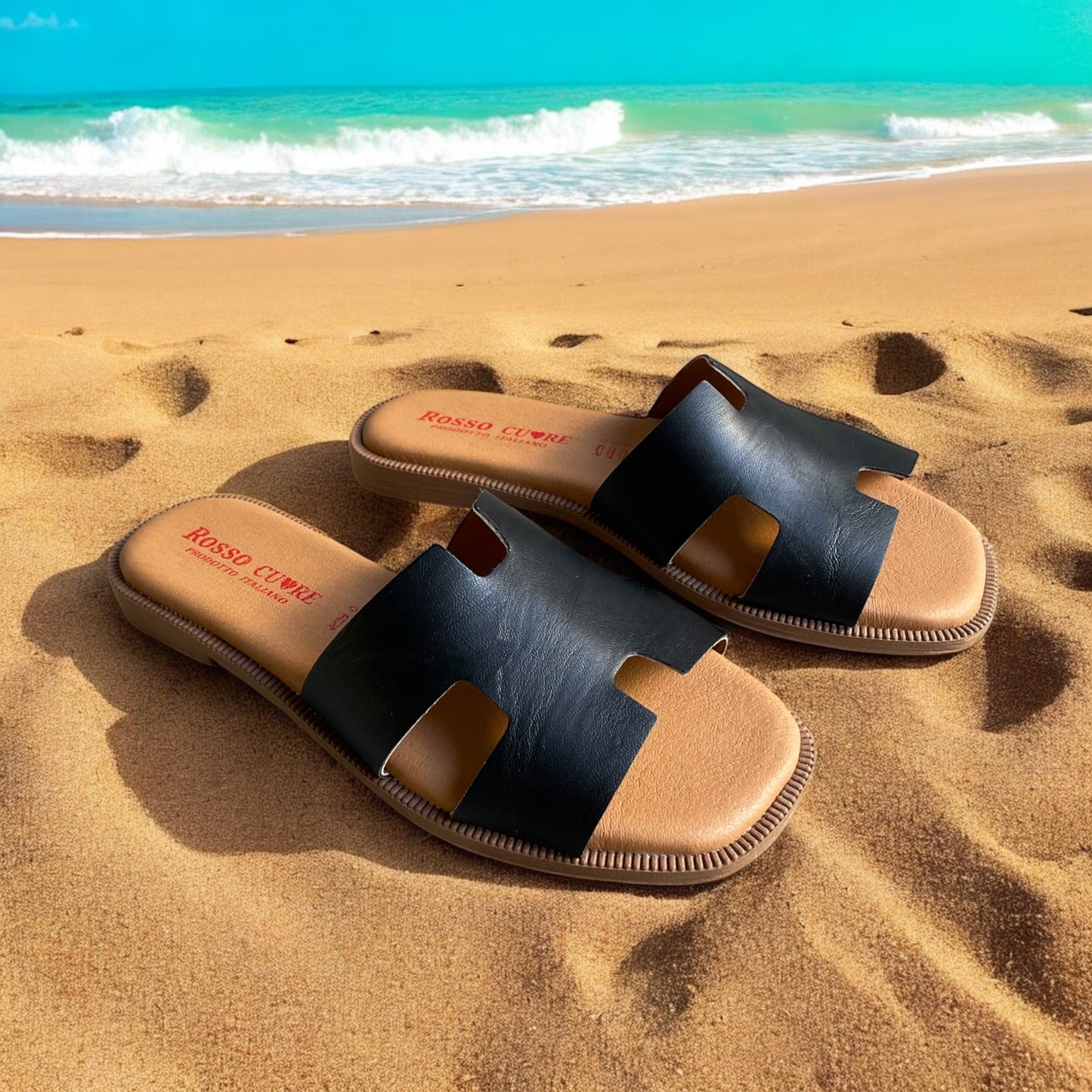 Ciabattina modello Hermes in pelle nero art: Positano