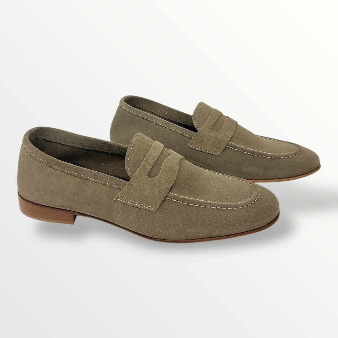 Pantofolina uomo in camoscio taupe fondo cuoio ELECU camoscio Tortora