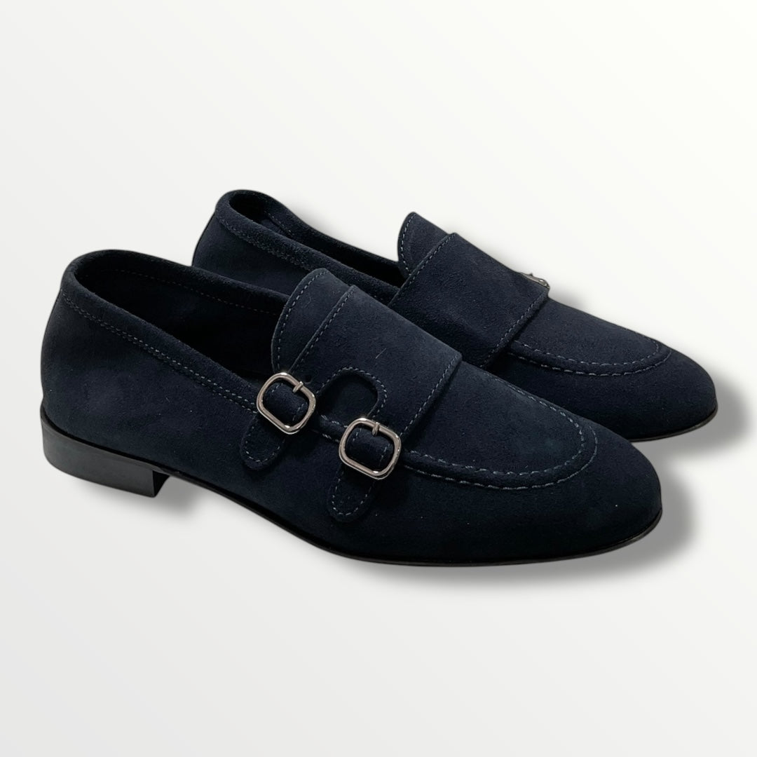 Mocassino uomo monk-strap in camoscio blu 027cu blu