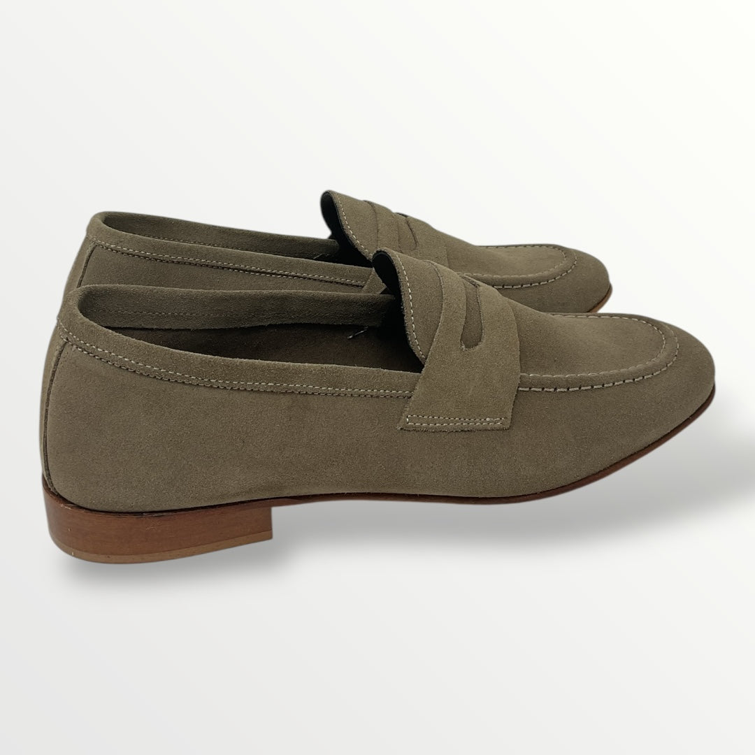 Pantofolina uomo in camoscio taupe fondo cuoio ELECU camoscio Tortora