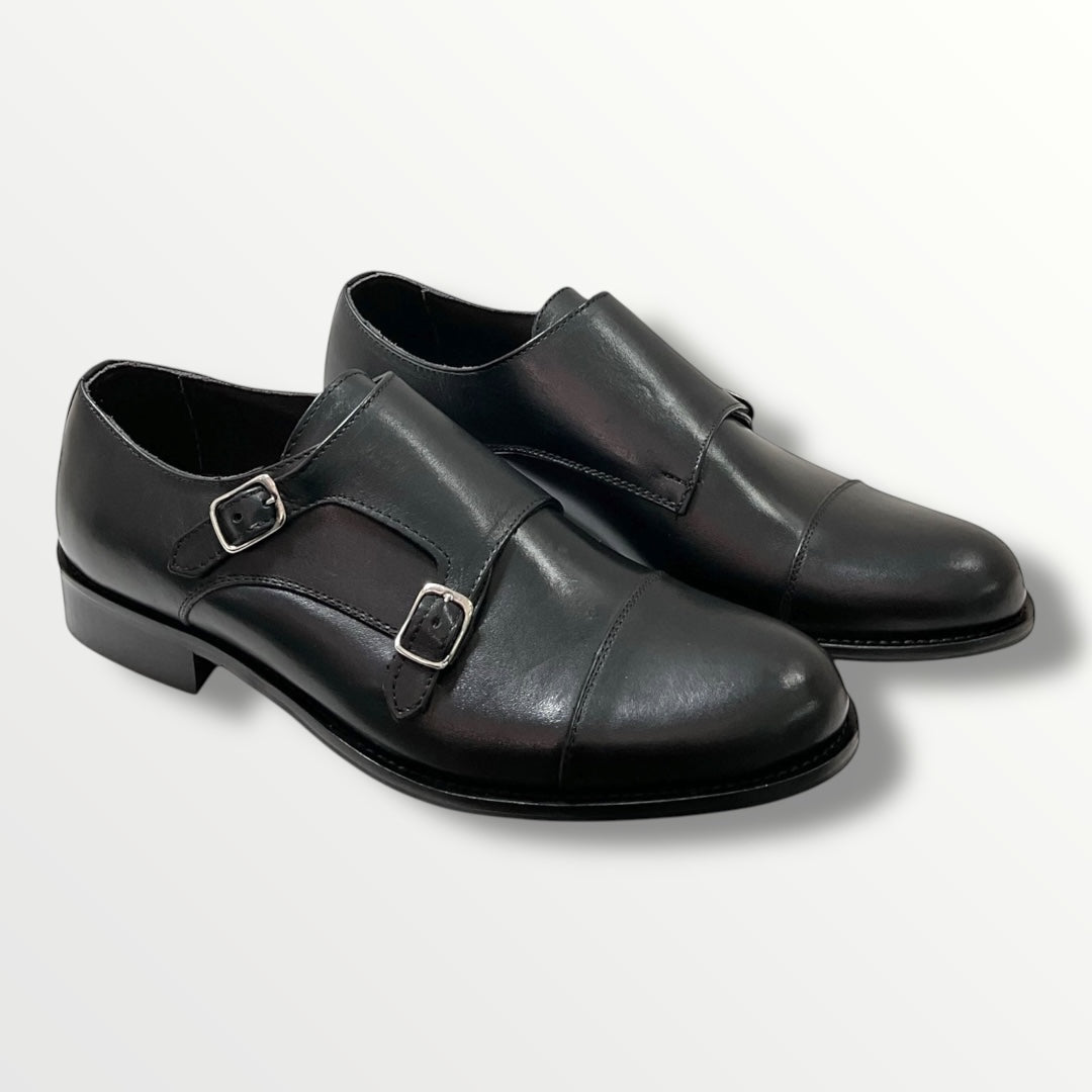 Monk-strap pelle di vitello nero fondo cuoio 1490 nero