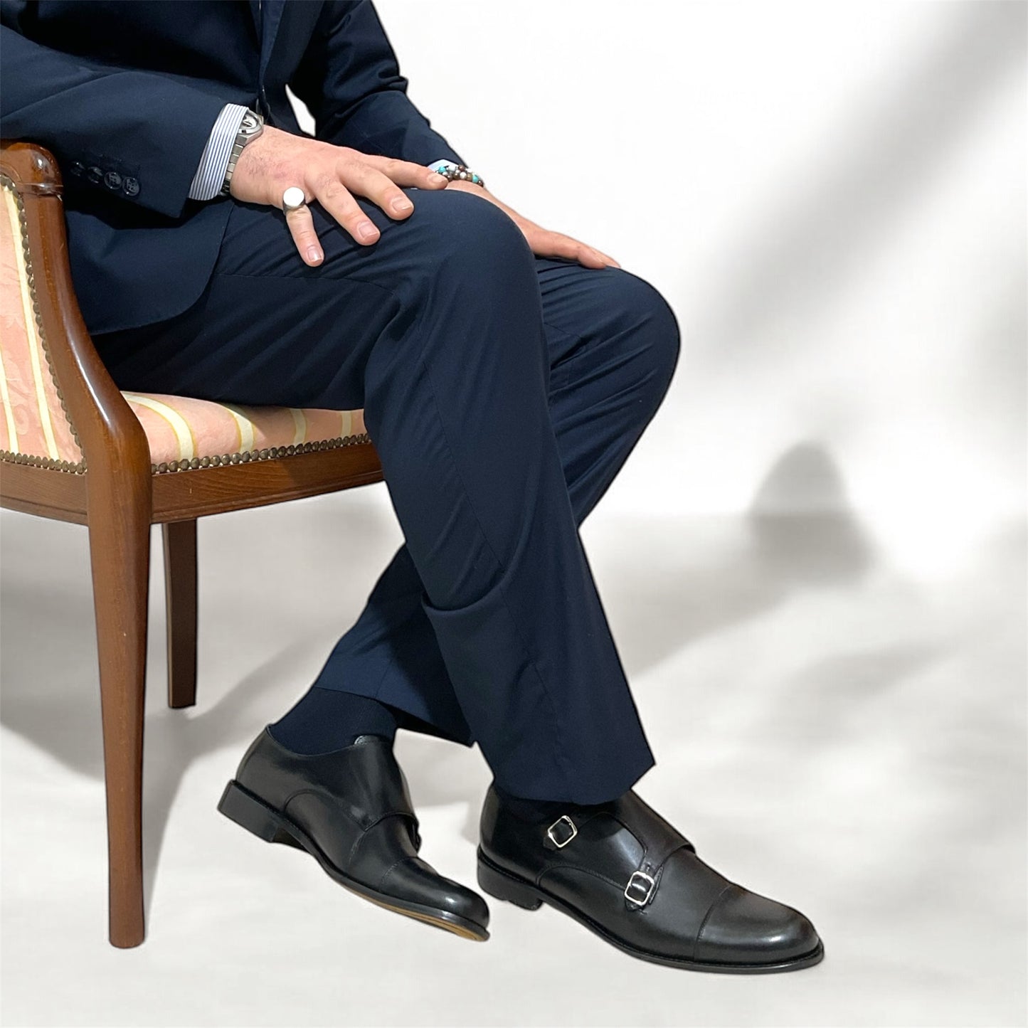 Monk-strap pelle di vitello nero fondo cuoio 1490 nero