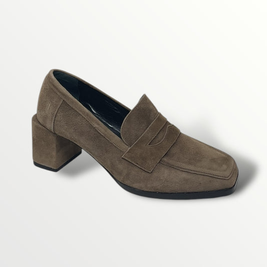 Mocassino tacco 5cm camoscio taupe Cristian daniel