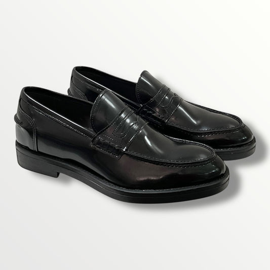 Mocassino pelle di vitello abrasivato nero fondo gomma 0523 abrasivato nero