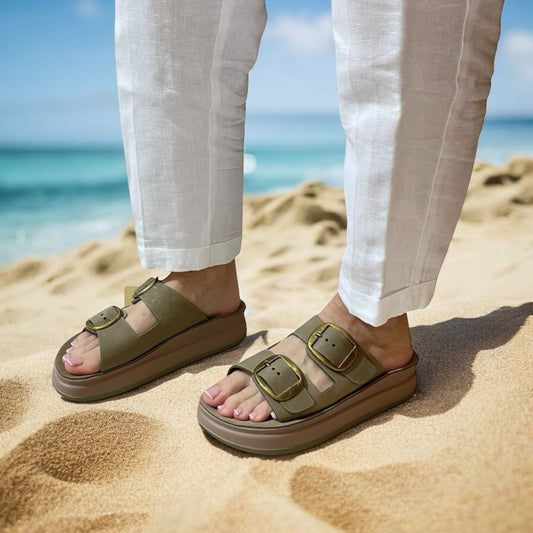 Sandalo fantasy SANDALS nabuk verde zeppa 4cm s1100 Zefi