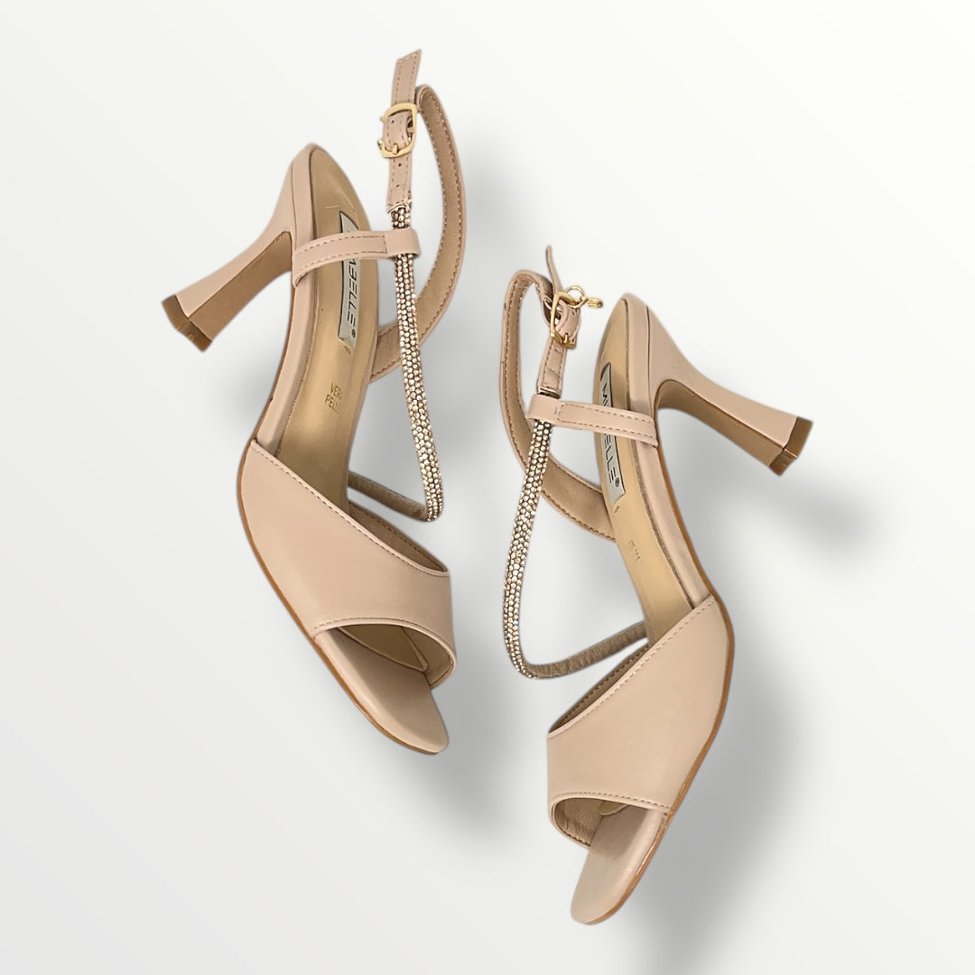 Sandalo gioiello in pelle cipria tacco 7cm MB140 nude