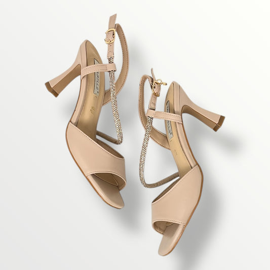 Sandalo gioiello in pelle cipria tacco 7cm MB140 nude