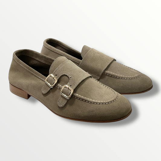 Mocassino uomo  monk-strap in camoscio Tortora 027cu Tortora
