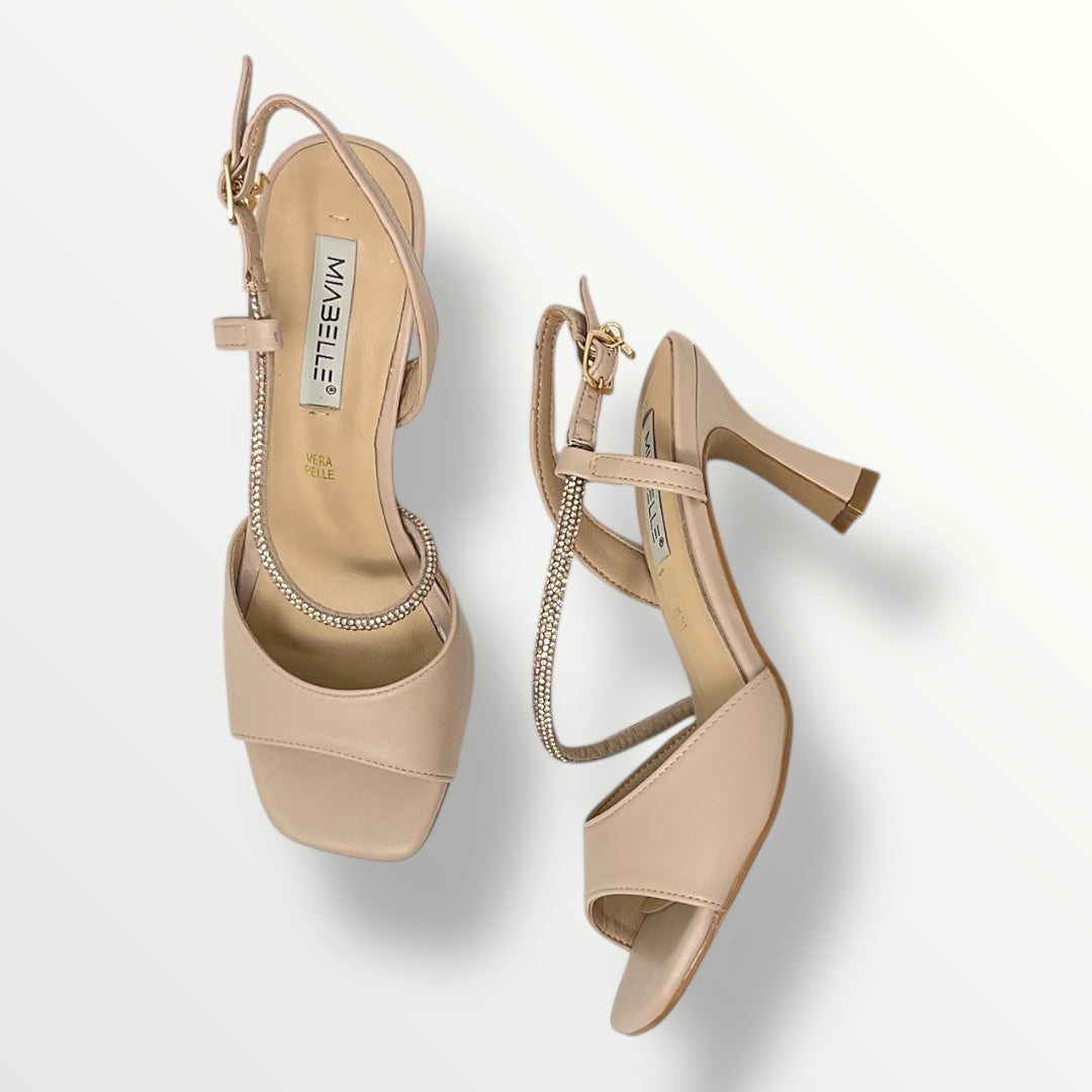 Sandalo gioiello in pelle cipria tacco 7cm MB140 nude