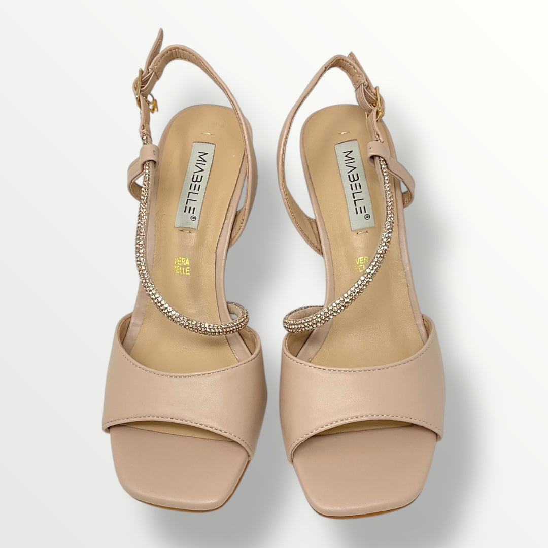 Sandalo gioiello in pelle cipria tacco 7cm MB140 nude