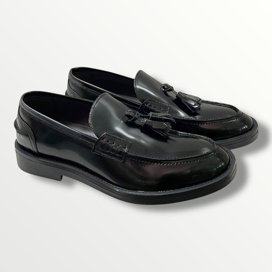 Mocassino in pelle di vitello abrasivato  nero fondo gomma BB abrasivato nero