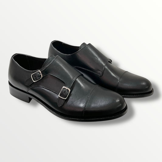 Monk-strap pelle di vitello nero fondo cuoio 1490 nero