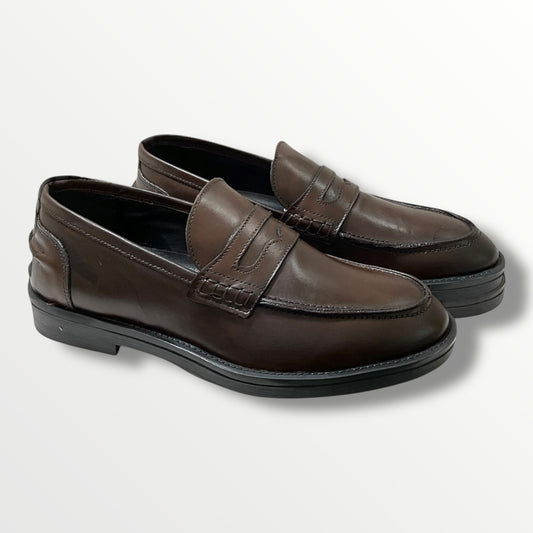 Mocassino in pelle di vitello legno fondo gomma CL pelle marrone